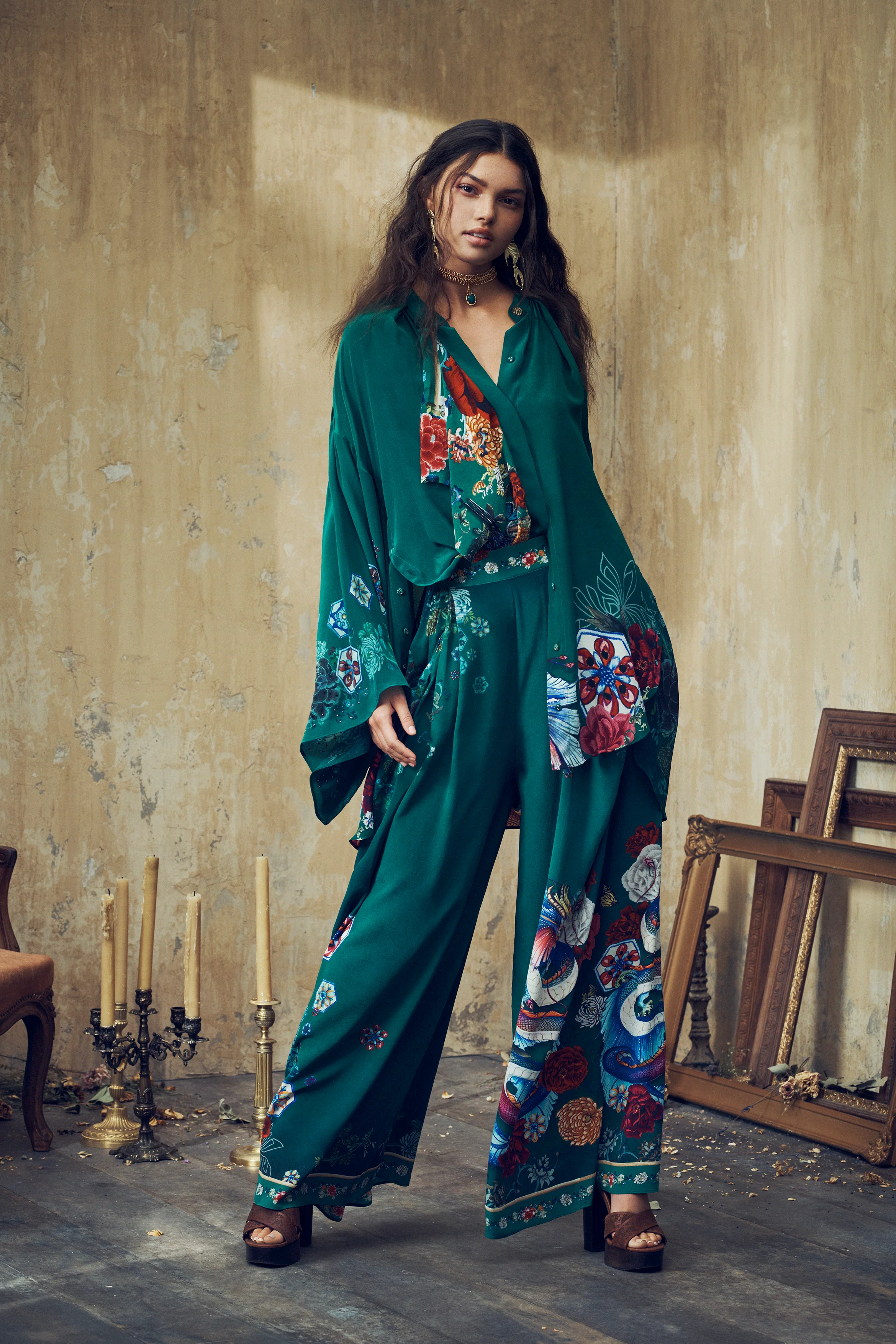 WIDE LEG PANT WITH GATHERED POCKETS EMERALD'S ORBIT - Image 4