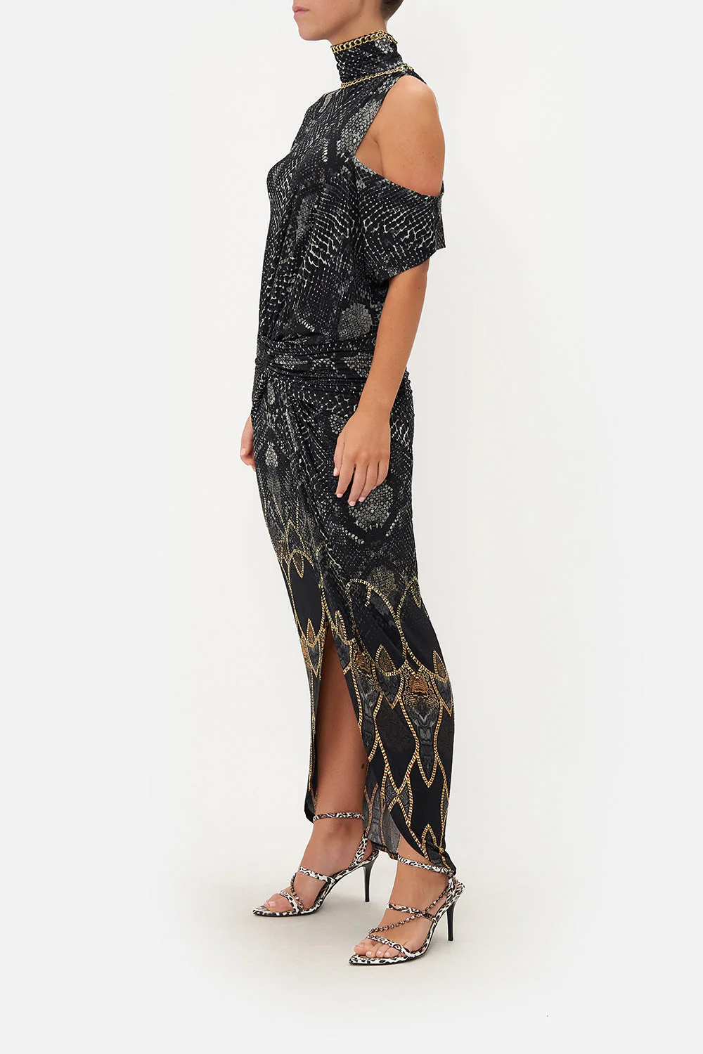 GATHERED COLUMN JERSEY DRESS WILD HORSES - Image 4